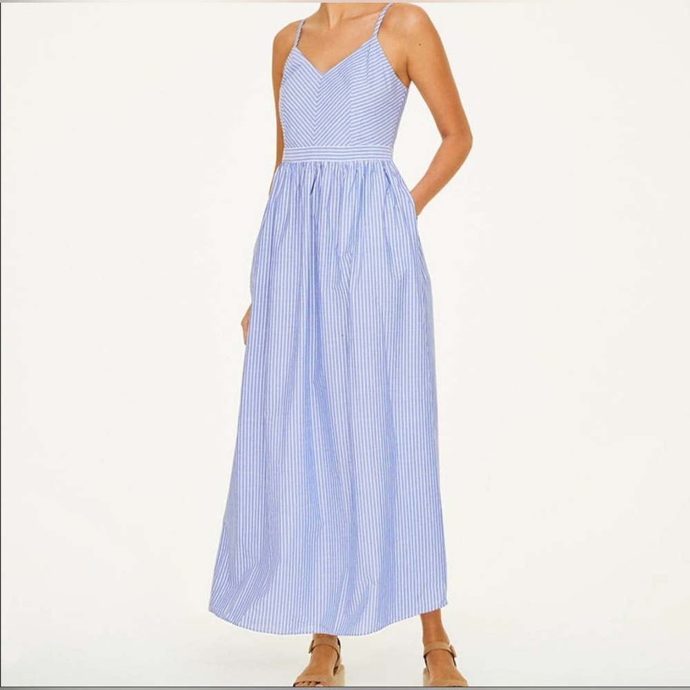 LOFT Blue and White Striped Maxi Dress